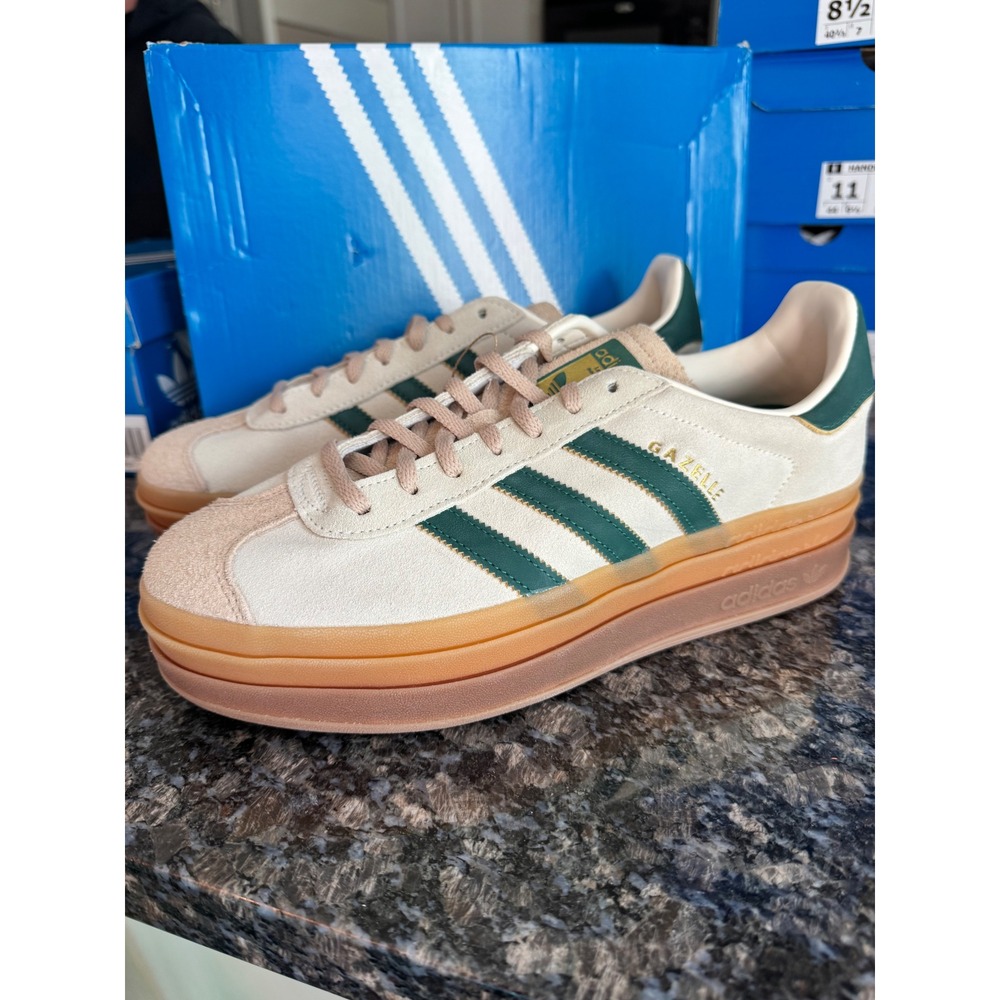 Adidas Gazelle Bold W Cream White Collegiate Green ID7056 Platform Sneakers Sz 9
